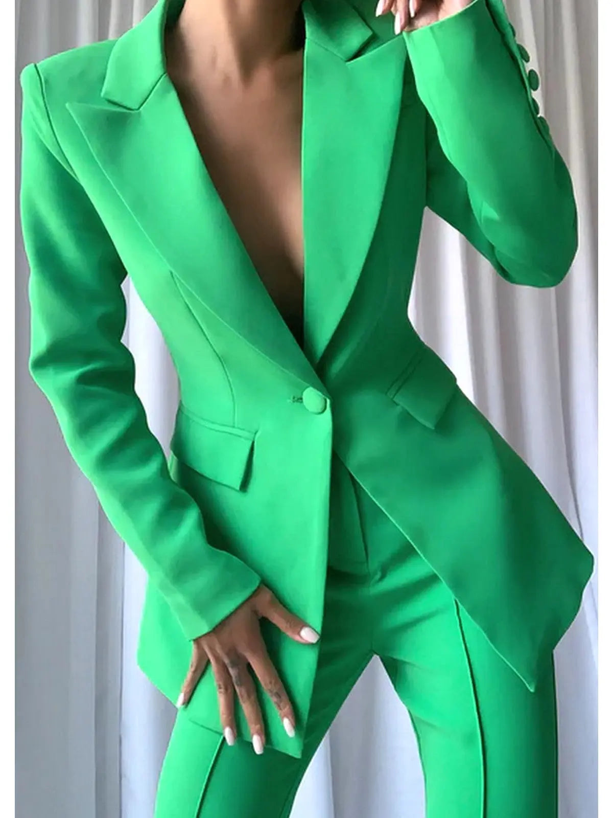 Single-Breasted Blazer and Flared Pant Suit Green - Suits & Sets