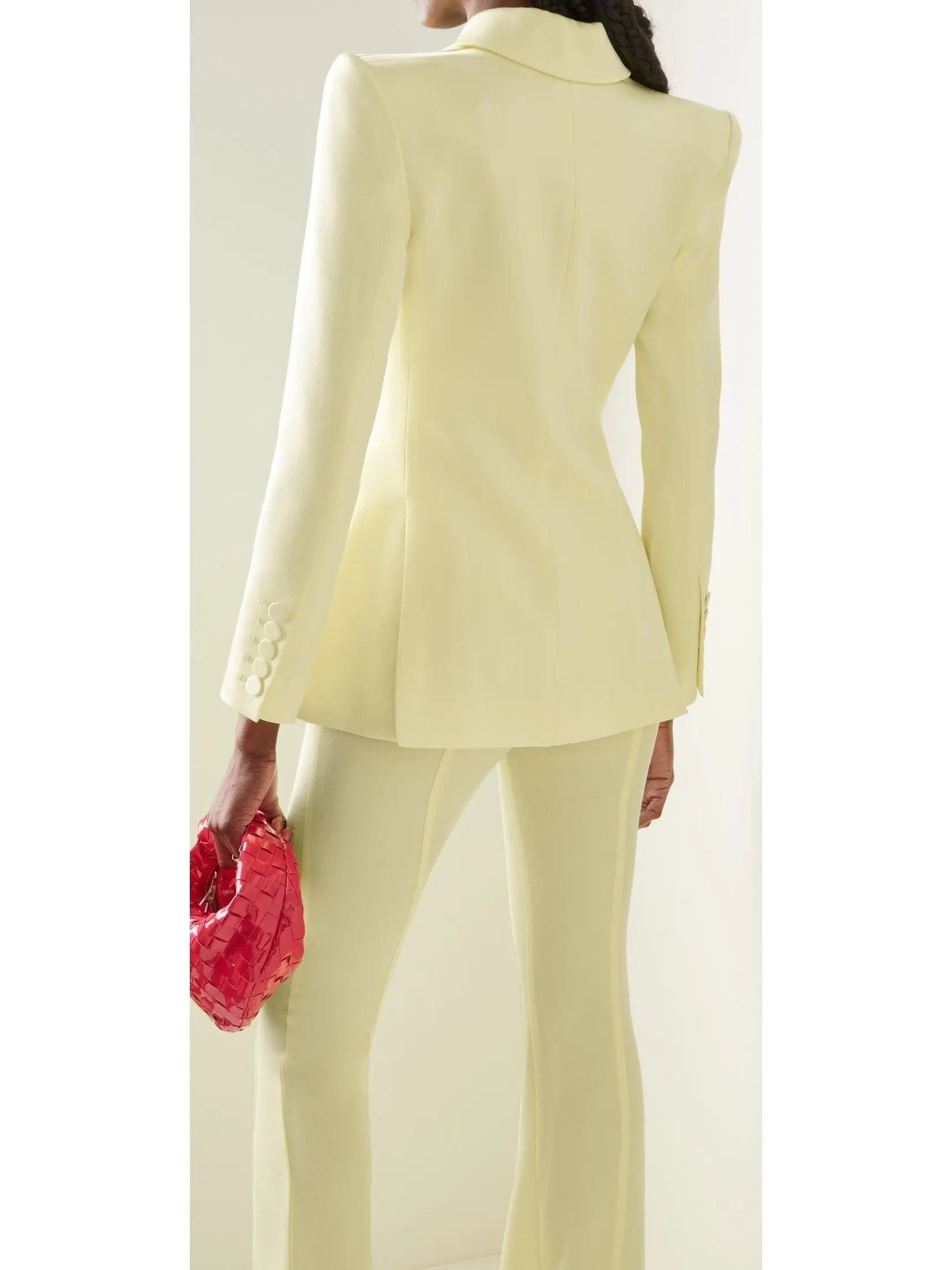 Single-Breasted Blazer and Flared Pant Suit Pale Yellow - Suits & Sets