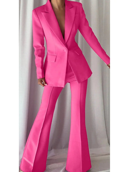 Single-Breasted Blazer and Flared Pant Suit Pink - Suits & Sets