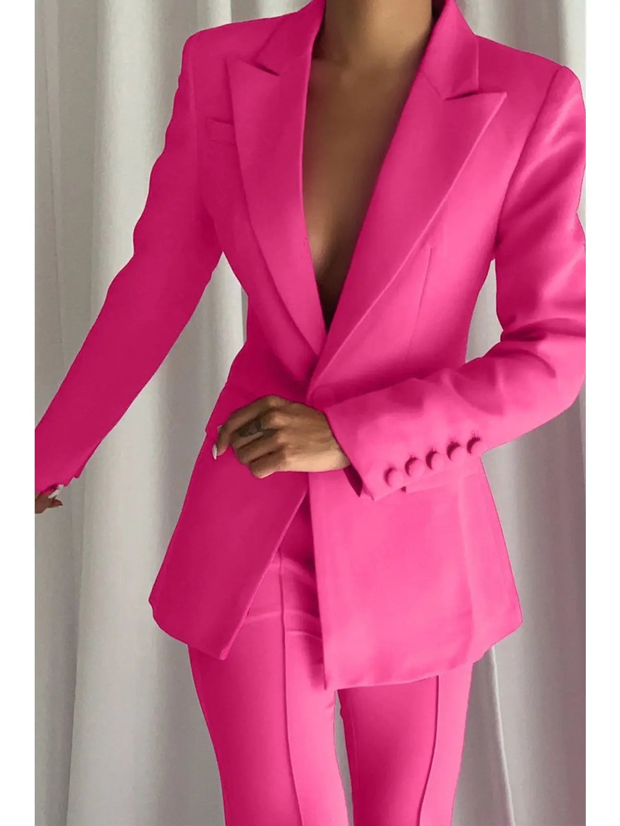 Single-Breasted Blazer and Flared Pant Suit Pink - Suits & Sets