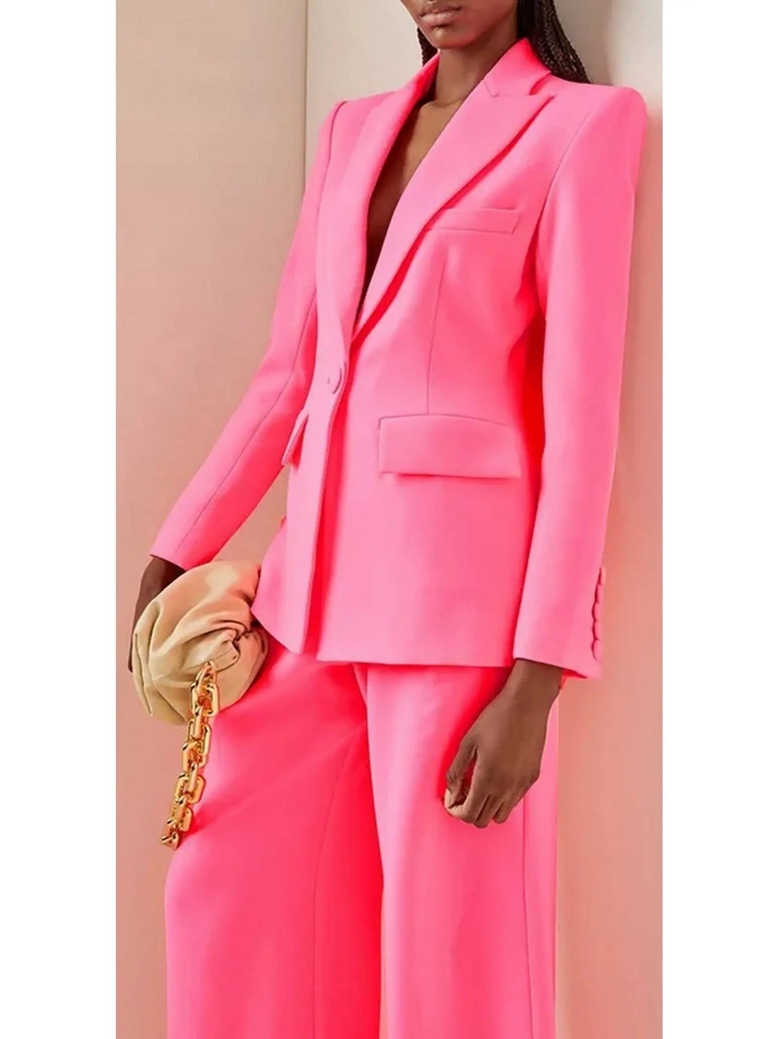 Single-Breasted Blazer and Flared Pant Suit Pink - Suits & Sets