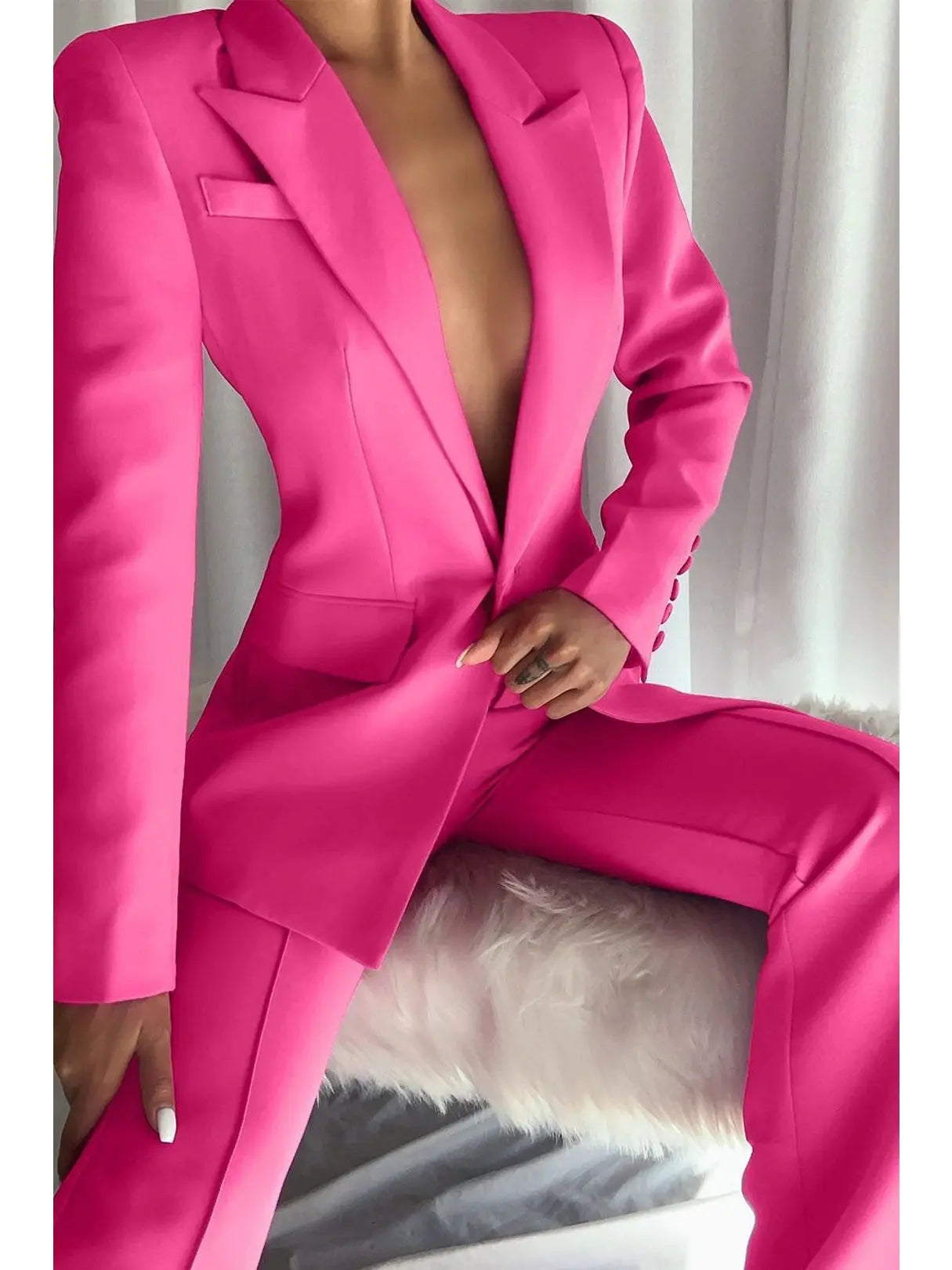 Single-Breasted Blazer and Flared Pant Suit Pink - Suits & Sets