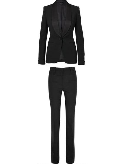 Single-Breasted Blazer and Pant Suit in Black - s - Suits & Sets