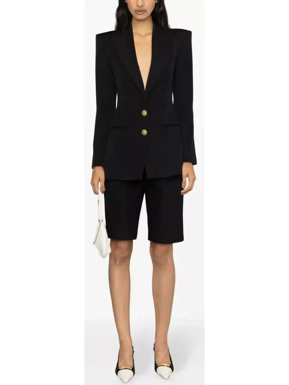 Single-Breasted Cinched Waist Jacket in Black - Jackets