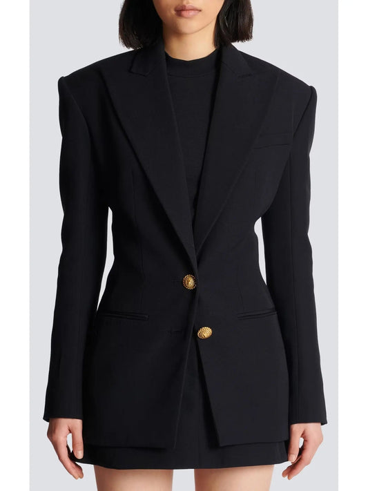 Single-Breasted Cinched Waist Jacket in Black - Jackets