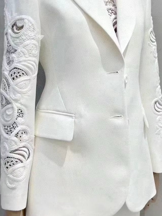 Single-Breasted Fitted Blazer with Embroidered Sleeves - Jackets