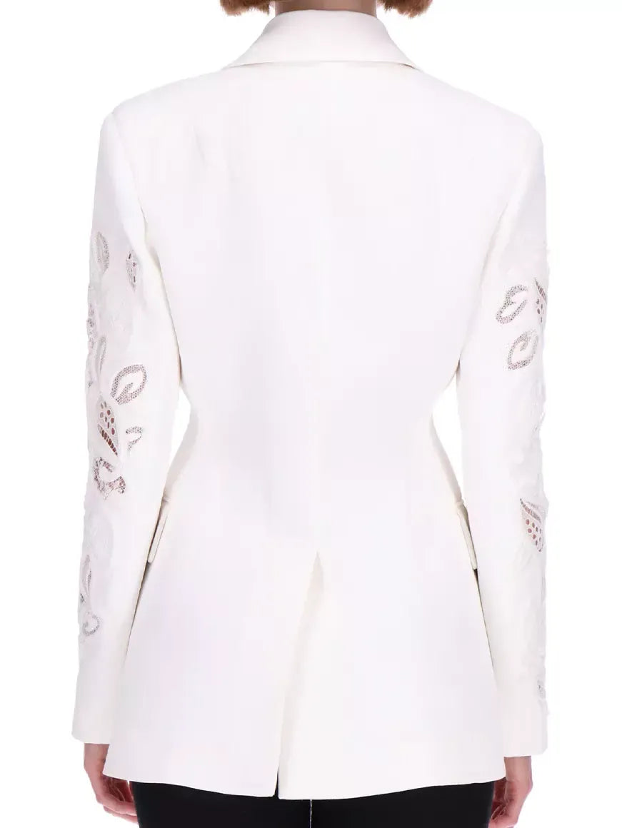 Single-Breasted Fitted Blazer with Embroidered Sleeves - Jackets