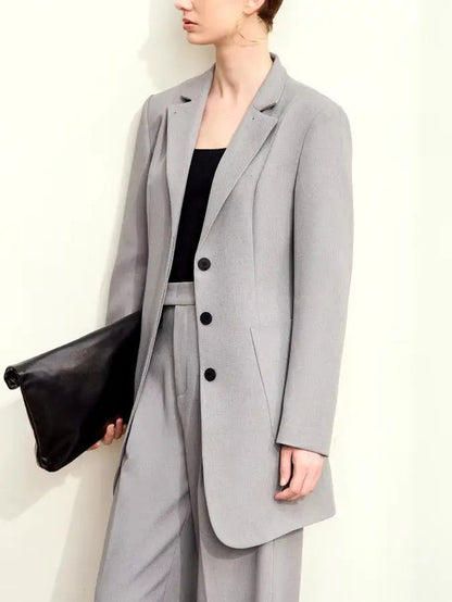 Single-Breasted Stand-Collar Tailored Blazer in Gray - Jackets