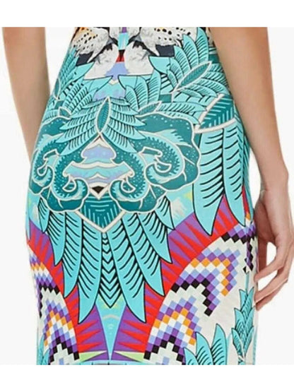 Sleeveless Abstract Printed Multicolor Jersey Maxi Dress