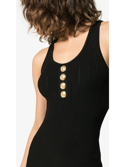 Sleeveless Button Detail Knit Mini Dress - Dresses