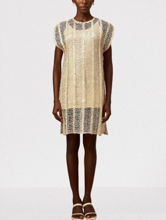 Sleeveless Net Mini Dress with Sequin Details - Dresses