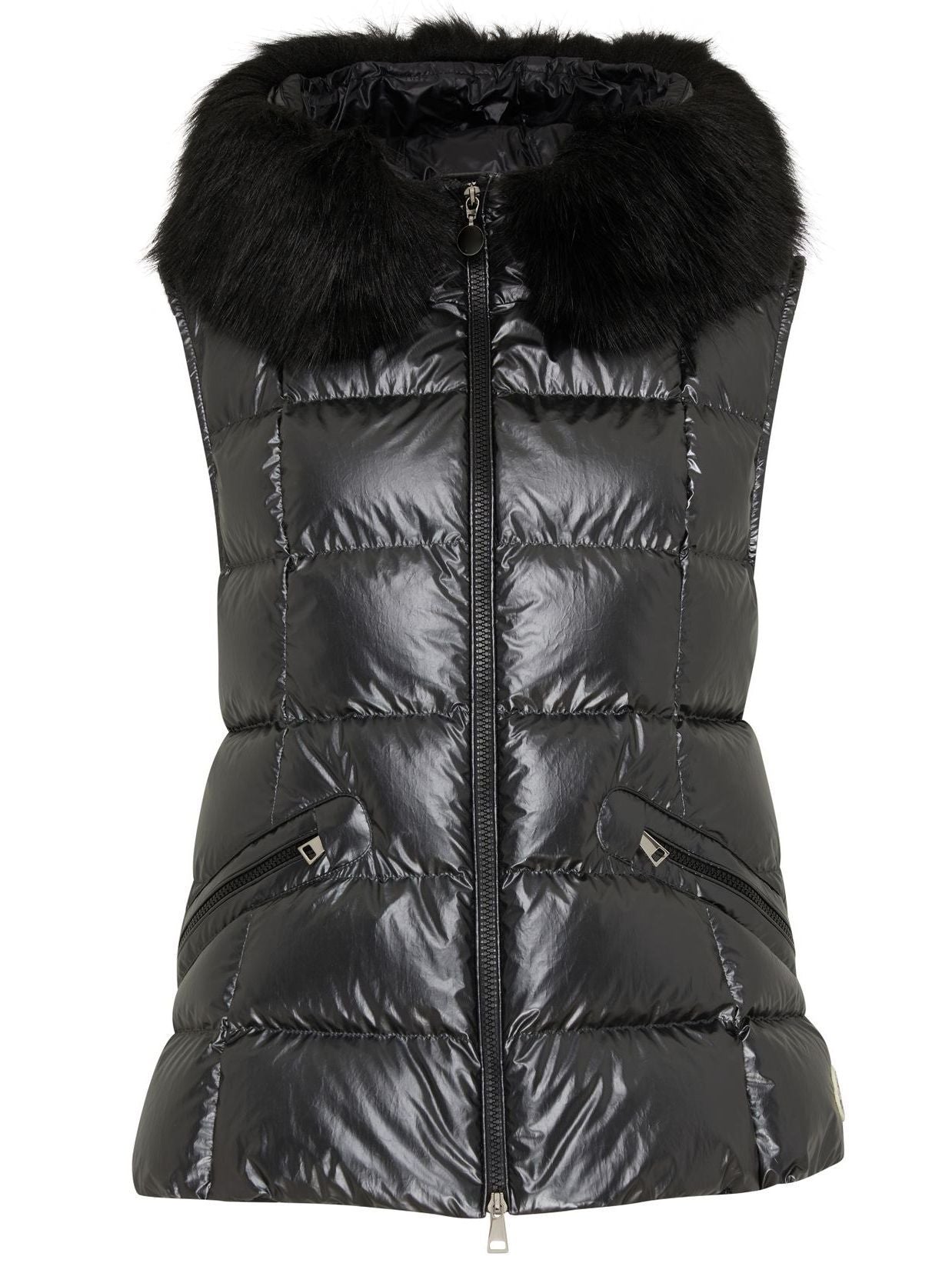 Sleeveless Puffer Down Jacket with Fur Hood in Black - Jackets