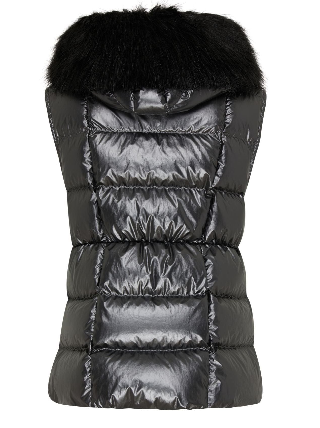 Sleeveless Puffer Down Jacket with Fur Hood in Black - Jackets