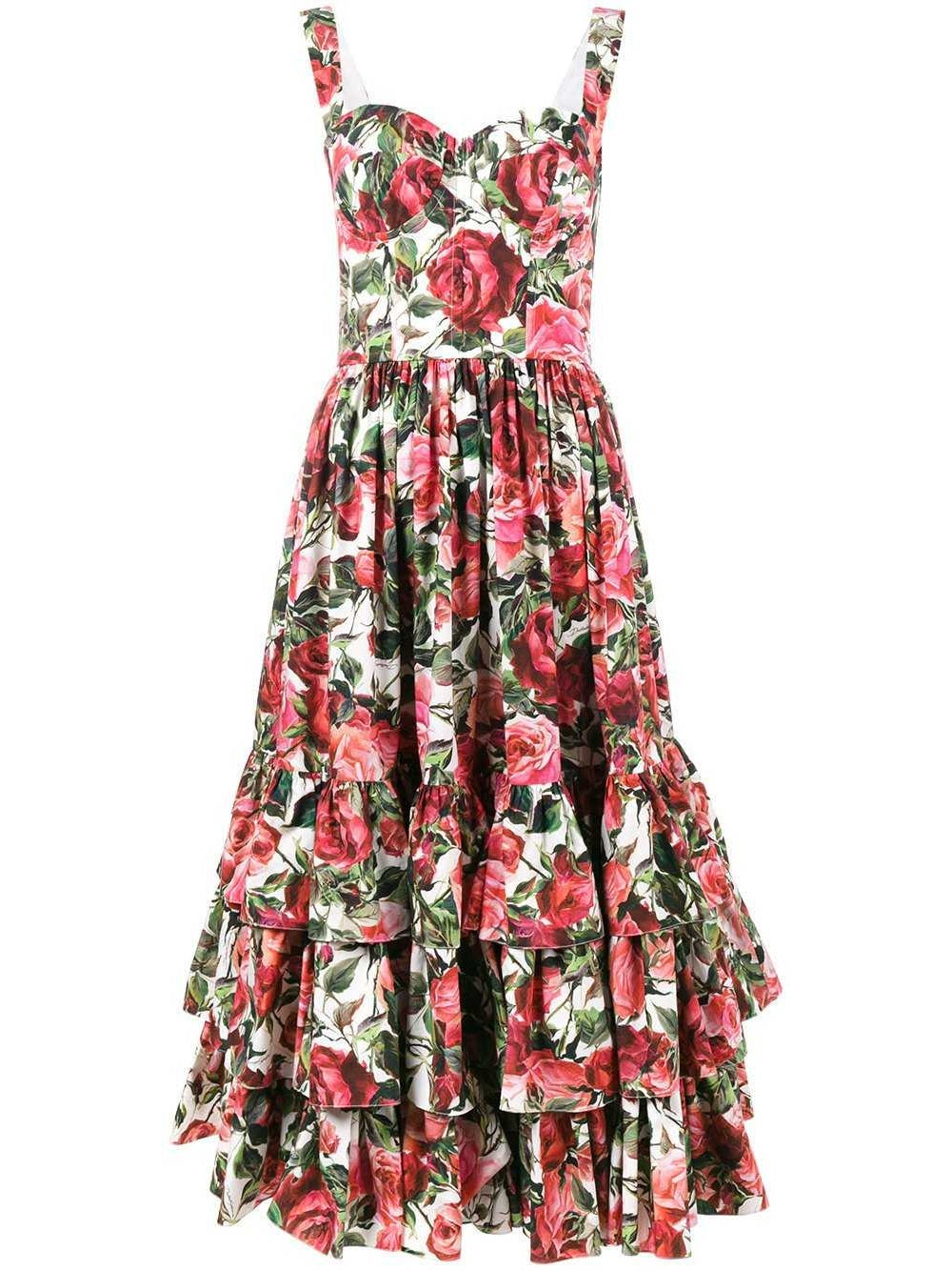 Sleeveless Roses Printed Midi Dress - Dresses