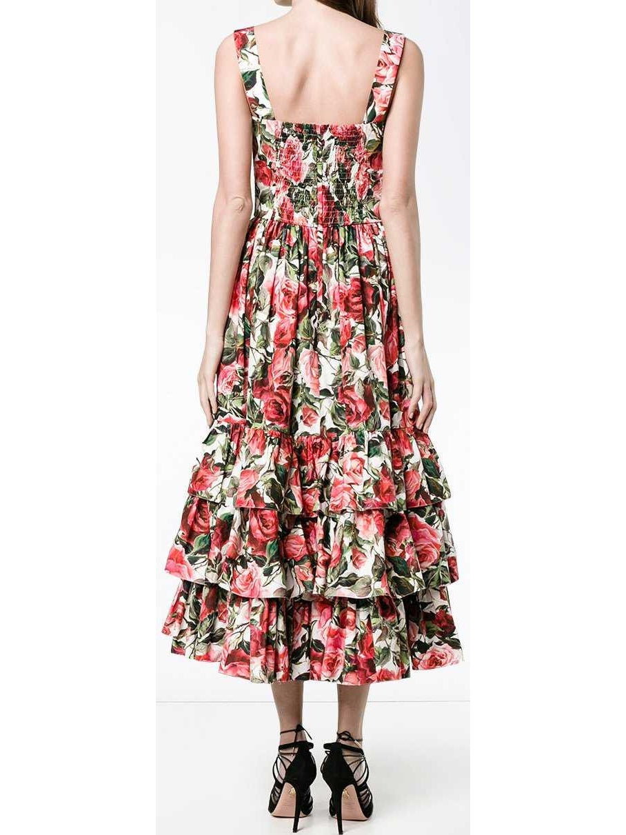 Sleeveless Roses Printed Midi Dress - Dresses