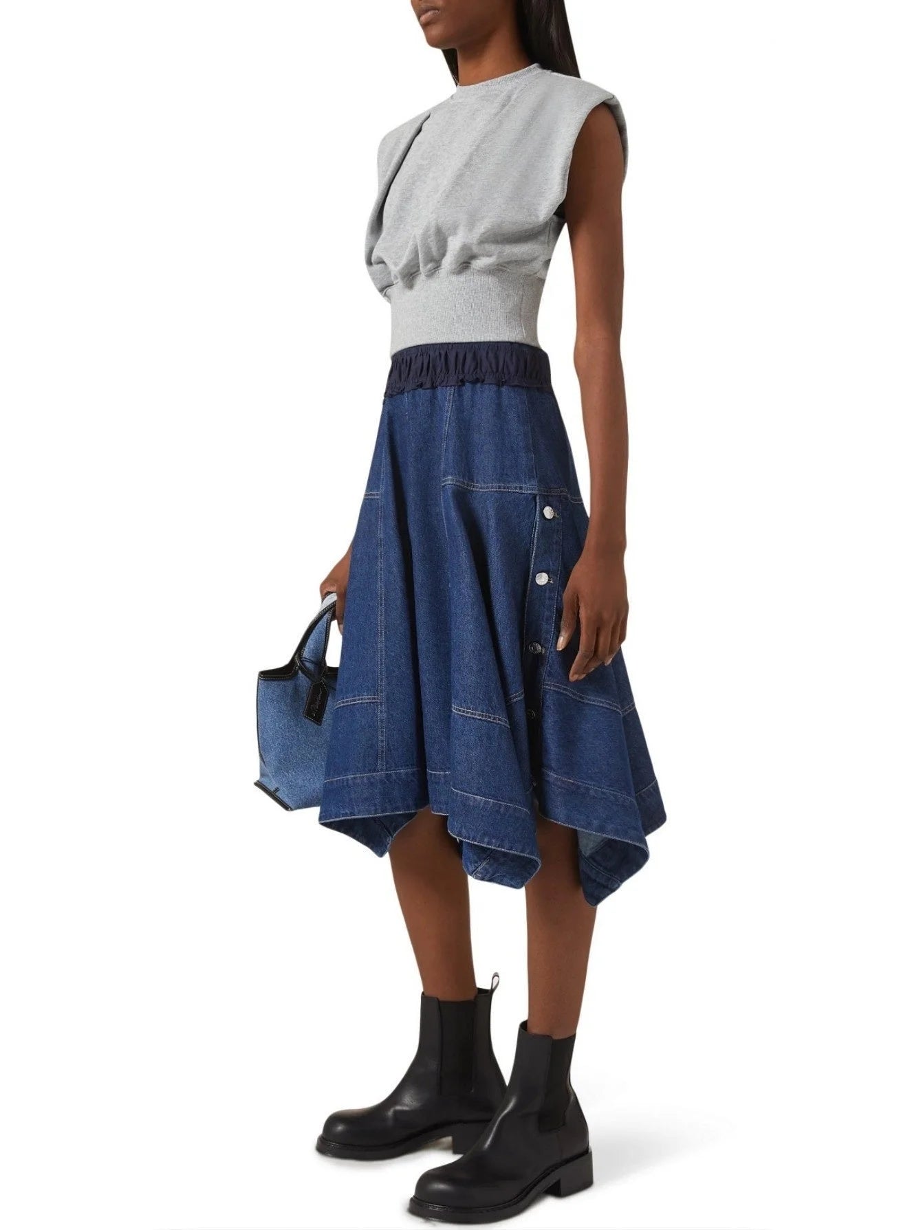 Sleeveless Sweatshirt and Denim Dress Set - Dresses