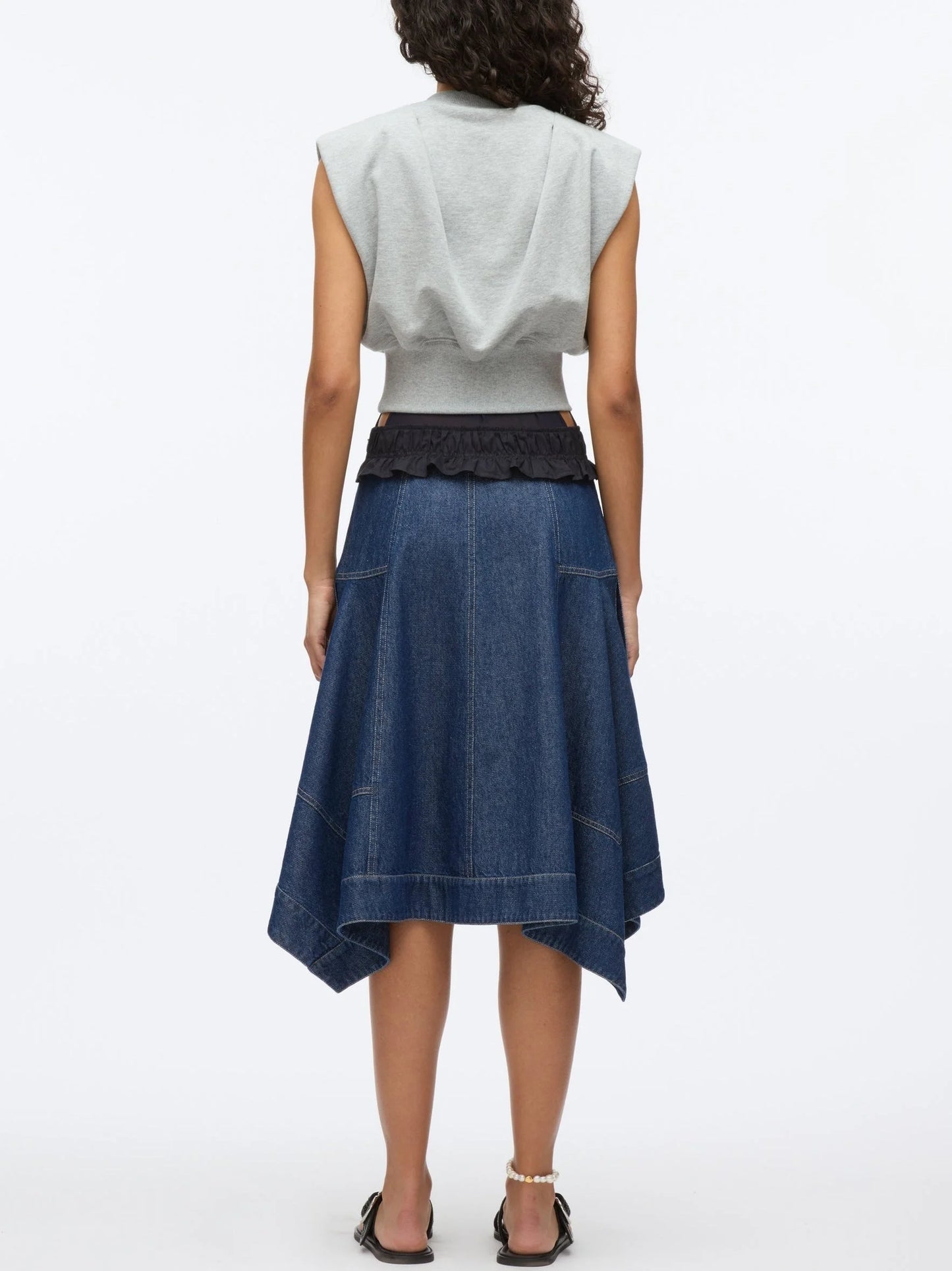 Sleeveless Sweatshirt and Denim Dress Set - Dresses