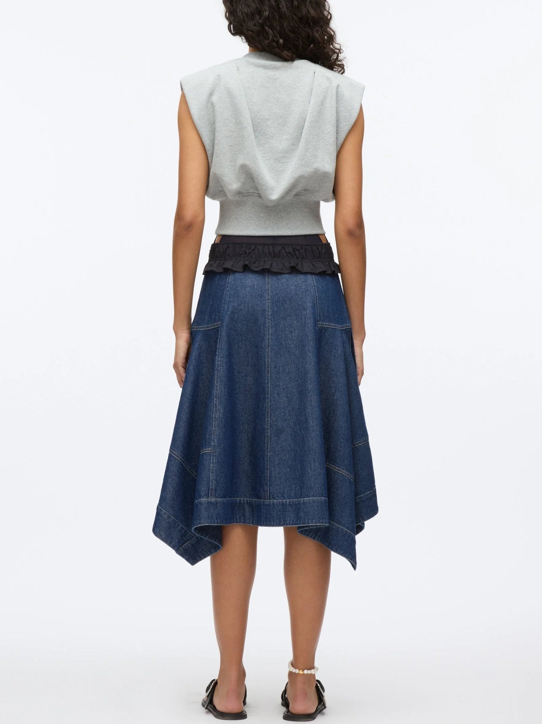 Sleeveless Sweatshirt and Denim Dress Set - Dresses