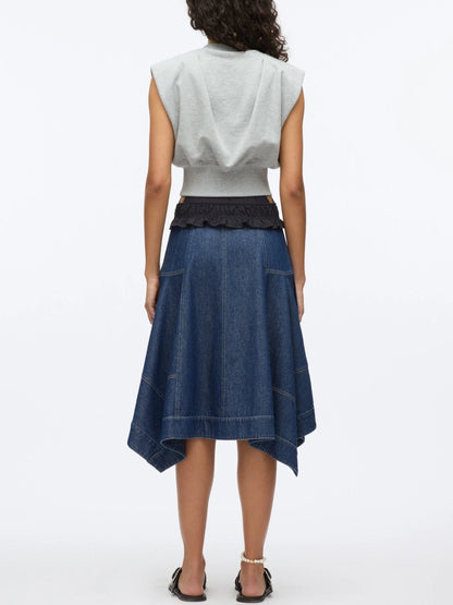 Sleeveless Sweatshirt and Denim Dress Set - Dresses