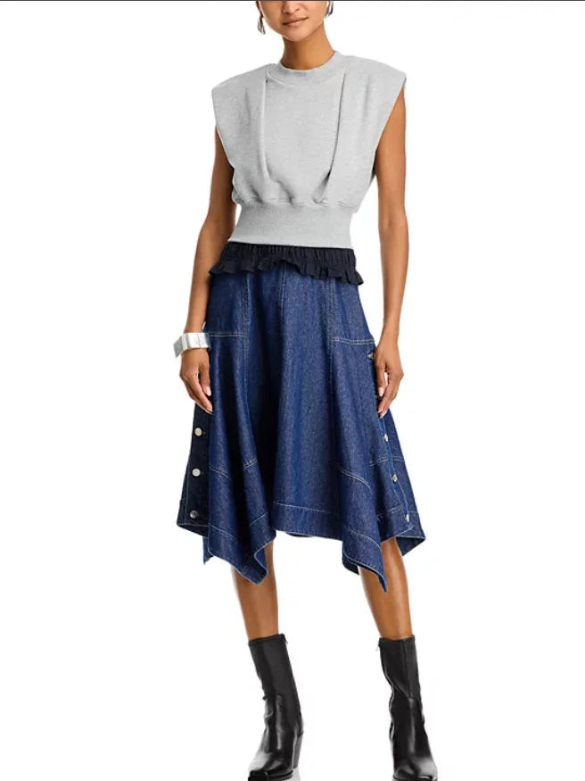 Sleeveless Sweatshirt and Denim Dress Set - Dresses