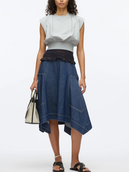 Sleeveless Sweatshirt and Denim Dress Set - Dresses