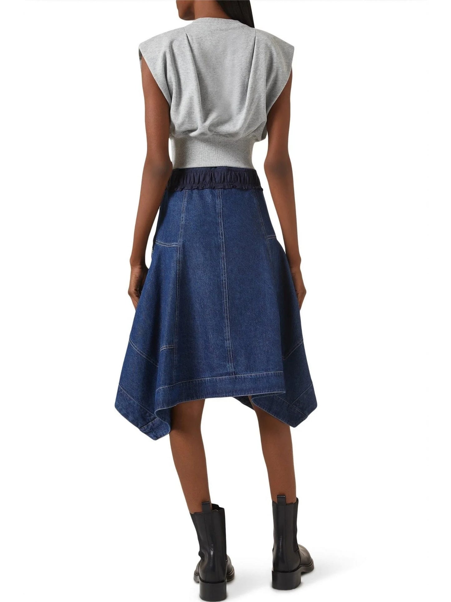 Sleeveless Sweatshirt and Denim Dress Set - Dresses