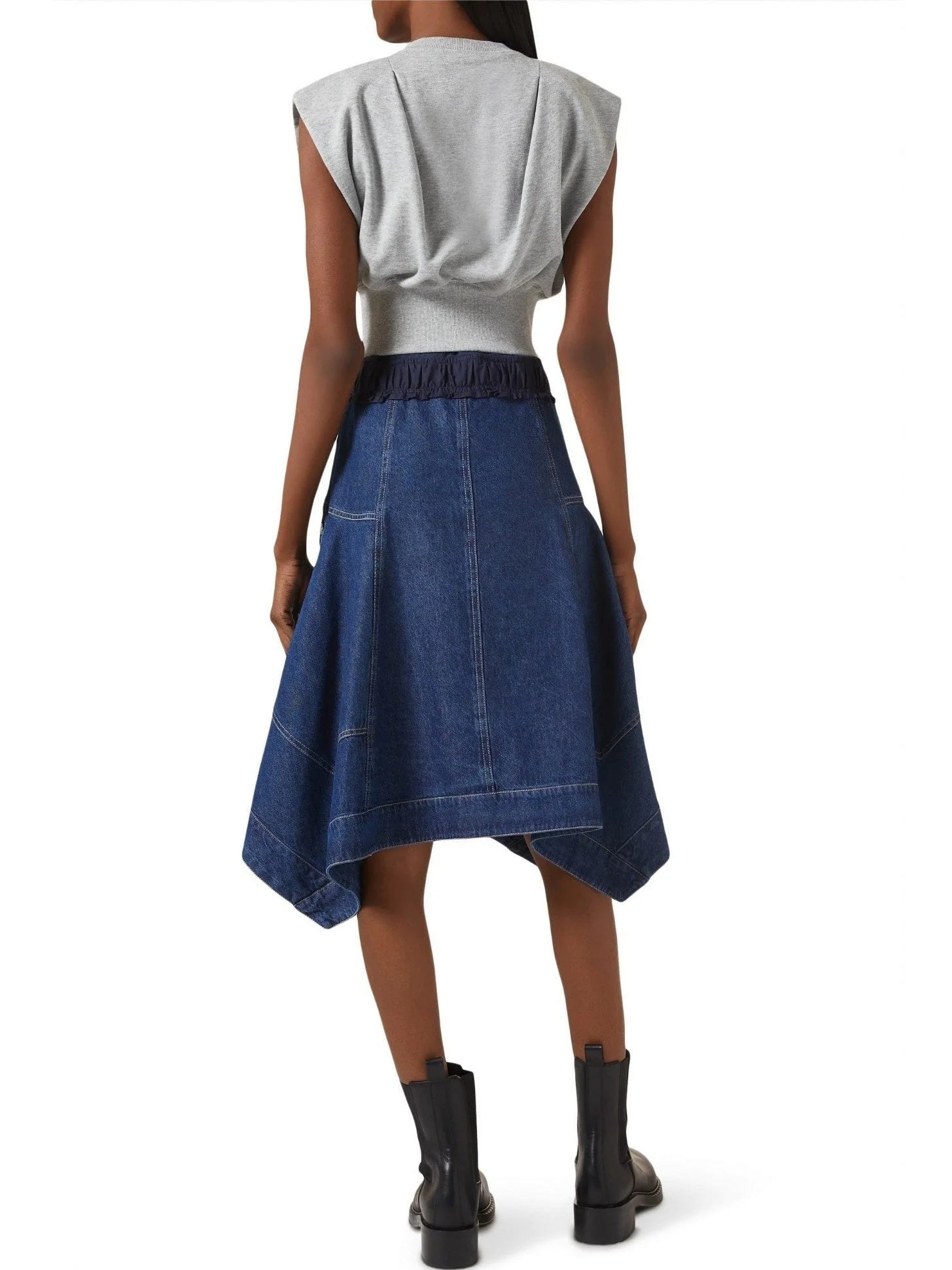 Sleeveless Sweatshirt and Denim Dress Set - Dresses