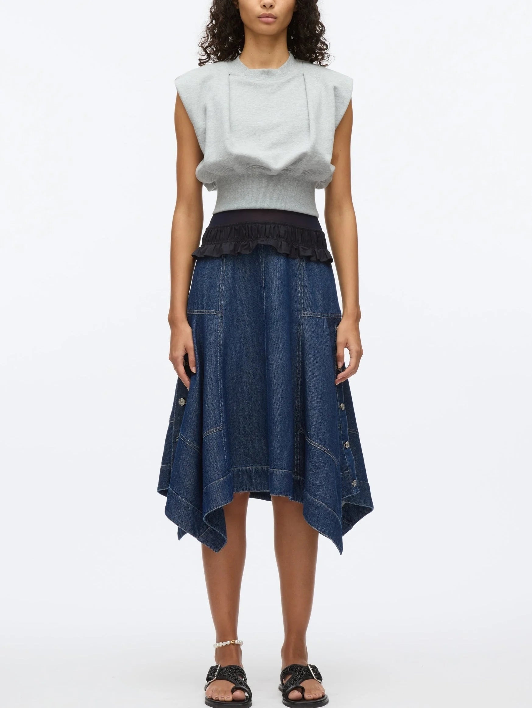 Sleeveless Sweatshirt and Denim Dress Set - Dresses