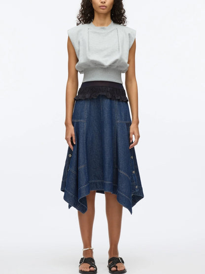 Sleeveless Sweatshirt and Denim Dress Set - Dresses