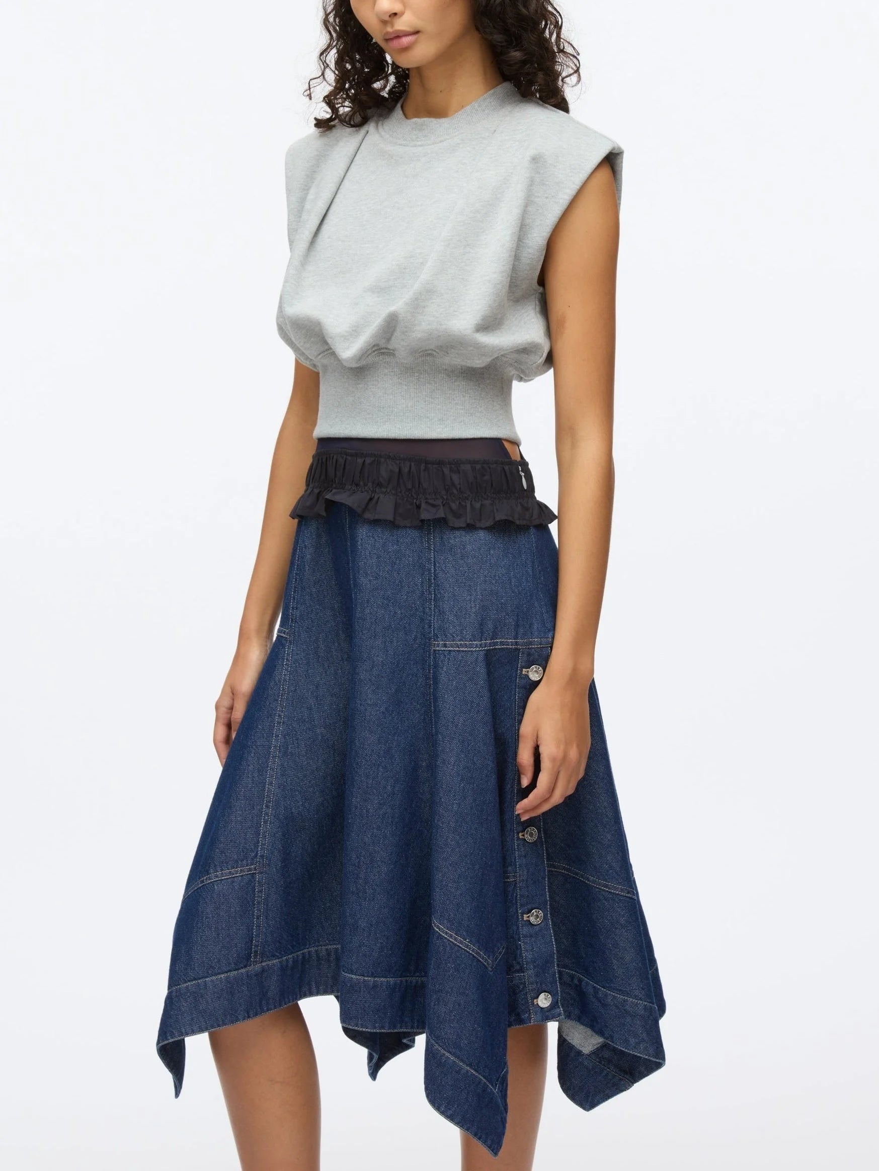 Sleeveless Sweatshirt and Denim Dress Set - Dresses