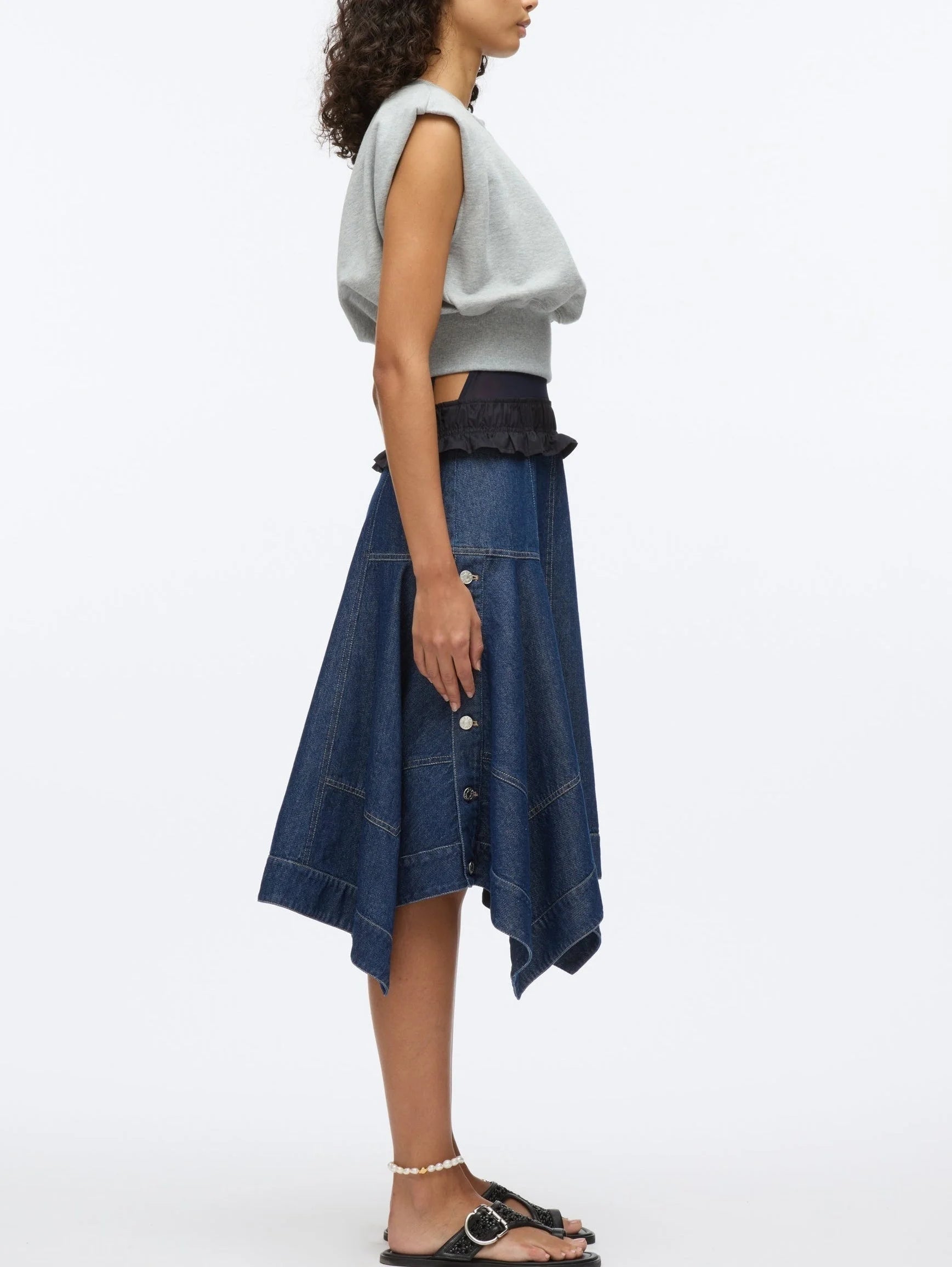 Sleeveless Sweatshirt and Denim Dress Set - Dresses