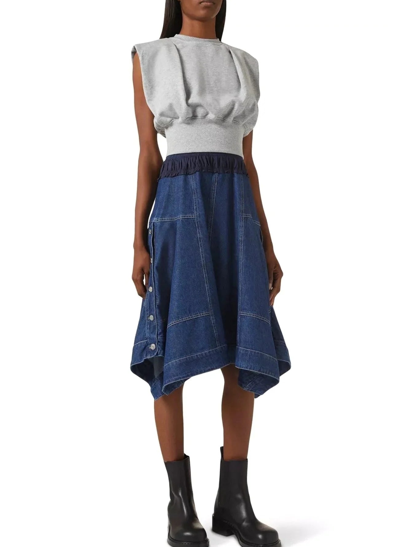 Sleeveless Sweatshirt and Denim Dress Set - Dresses