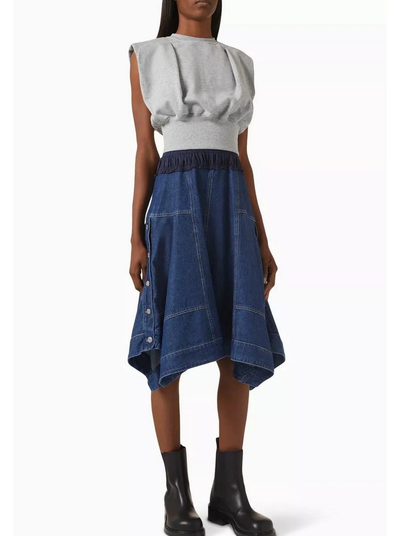 Sleeveless Sweatshirt and Denim Dress Set - Small - Dresses