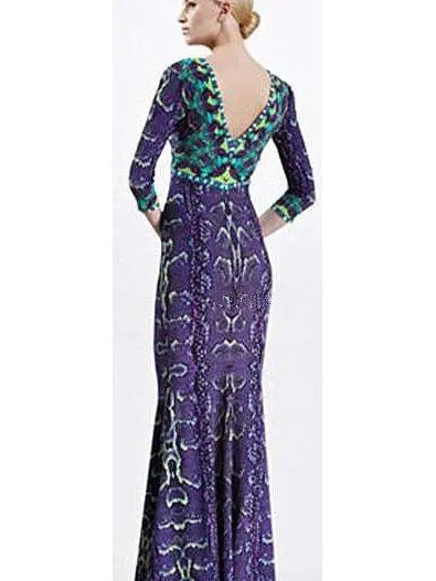 Snake Print V-Neck Jersey Silk Gown-Violet - Dresses