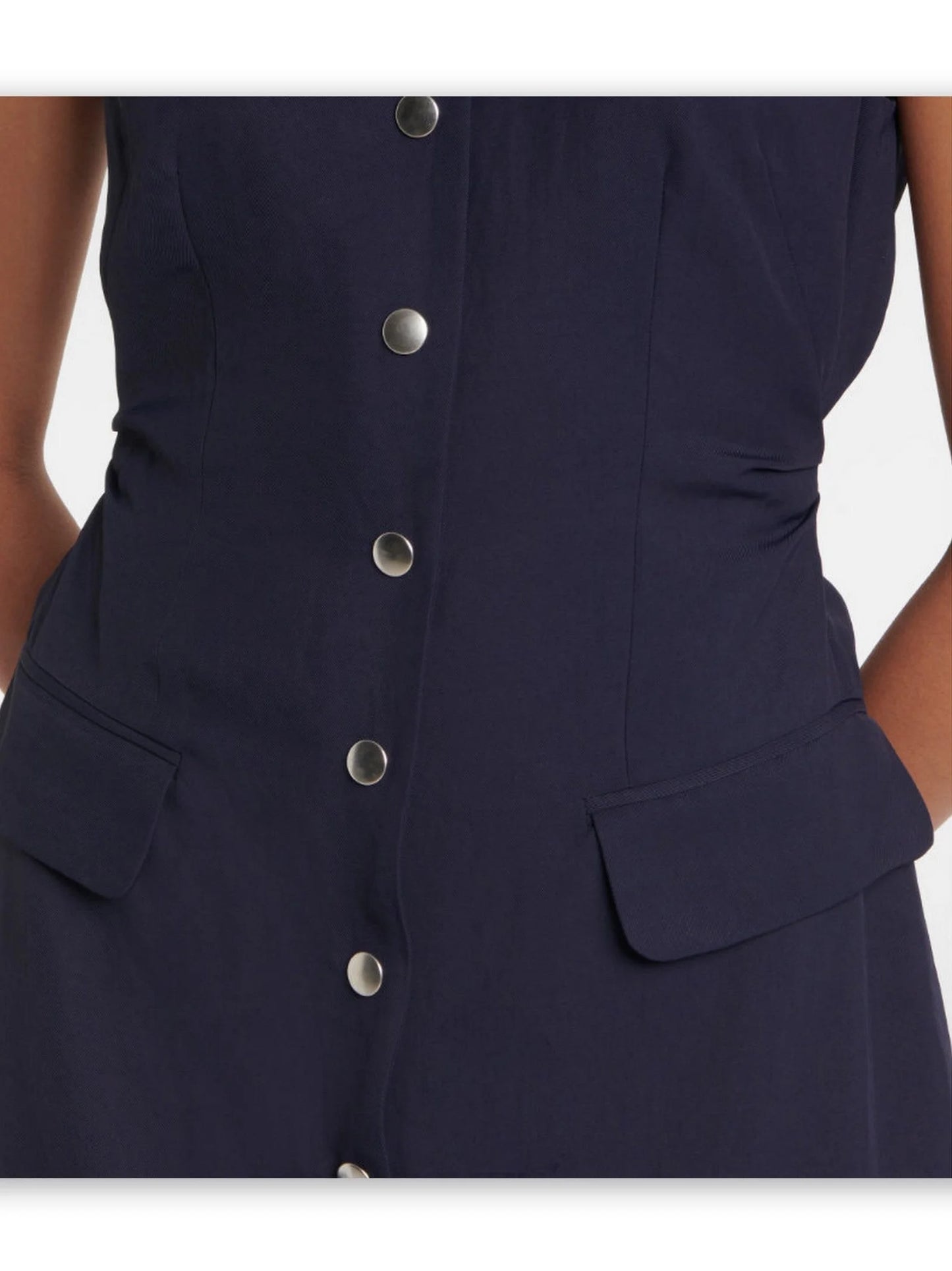 Snap-Button Fitted Gabardine Midi Dress in Navy - Dresses