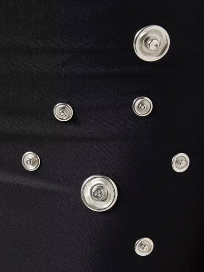 Snap-Embellished Stretch Long-Sleeve Maxi Dress - Dresses