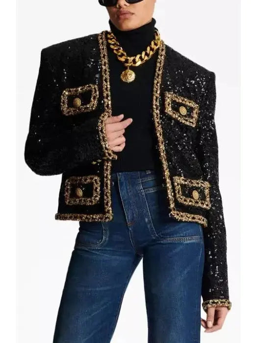 Spencer Sequin Embroidered Single-Breasted Jacket - Jackets