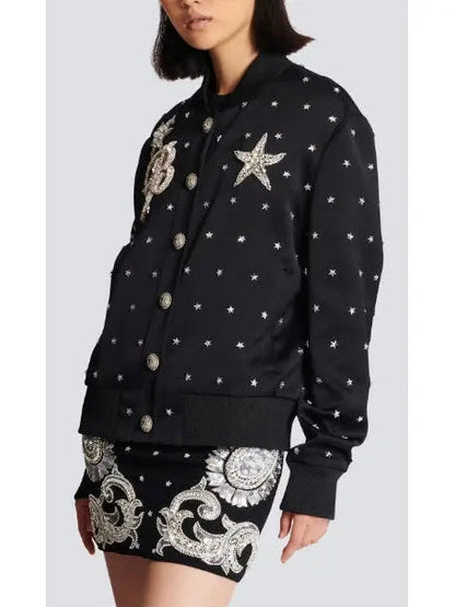 Stars Embroidered Bomber Jacket - Jackets