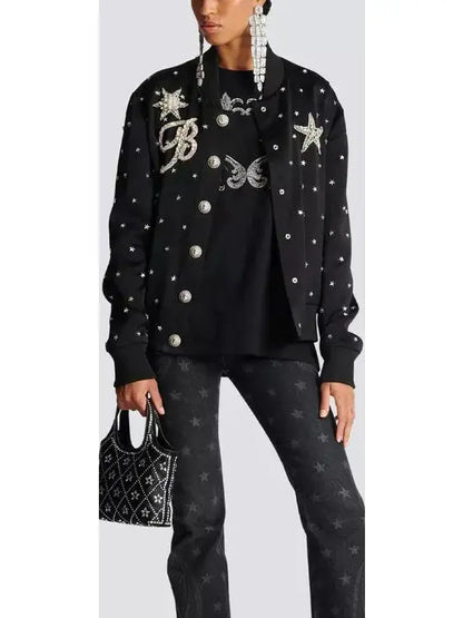 Stars Embroidered Bomber Jacket - Jackets