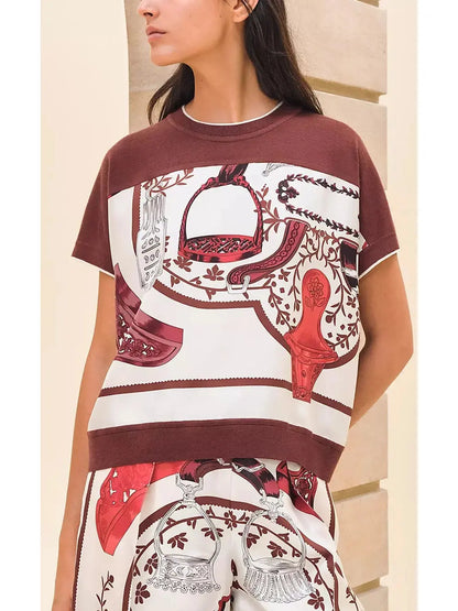 Stirrups Printed Short-Sleeve Sweater - Sweaters & Knitwear