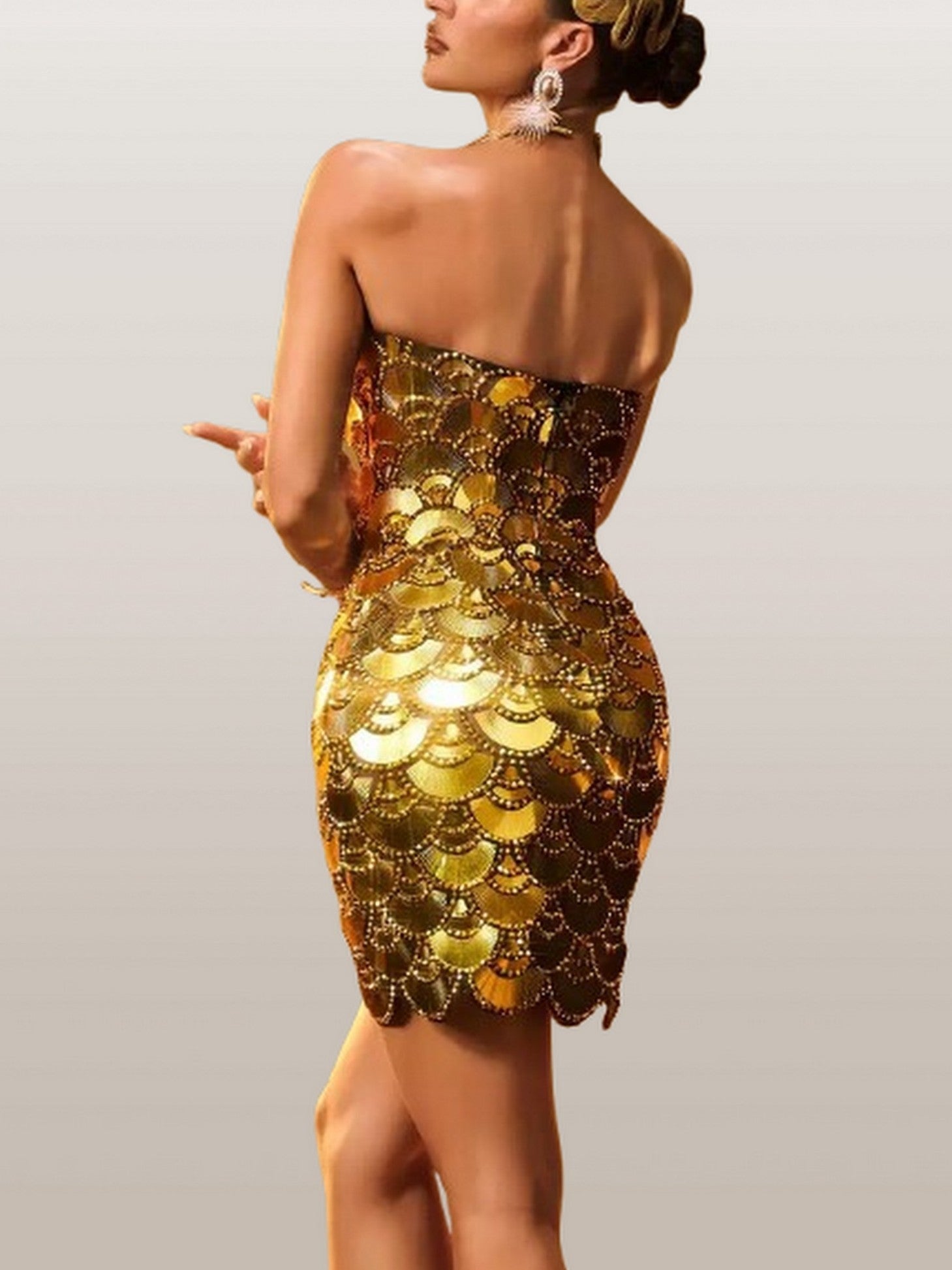 Strapless Embellished Mini Dress in Gold - Dresses