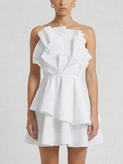 Strapless Sculpted Ruffle Mini Dress - Dresses