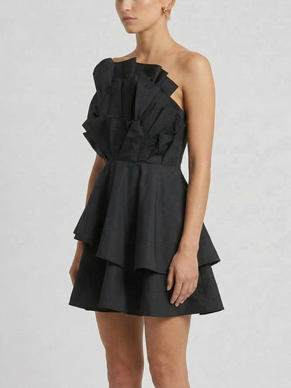 Strapless Sculpted Ruffle Mini Dress - Dresses