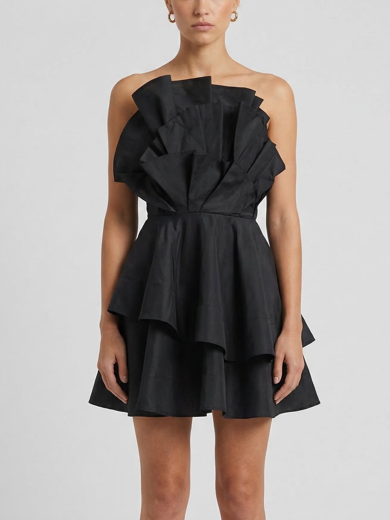 Strapless Sculpted Ruffle Mini Dress - Dresses
