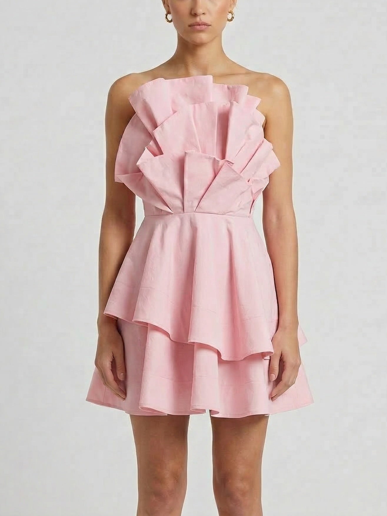 Strapless Sculpted Ruffle Mini Dress - Dresses