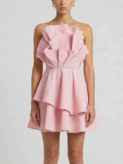 Strapless Sculpted Ruffle Mini Dress - Dresses