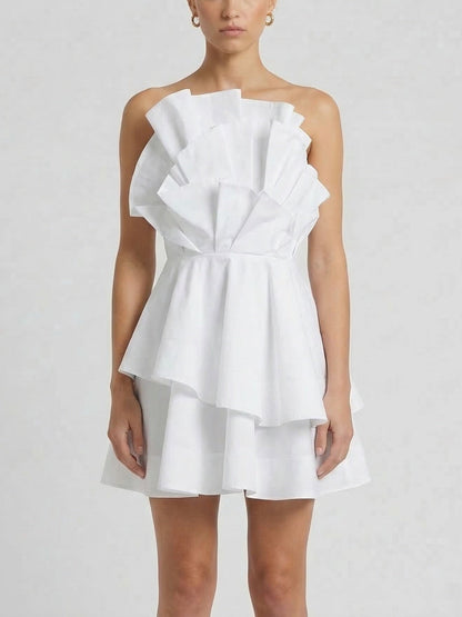 Strapless Sculpted Ruffle Mini Dress - Dresses