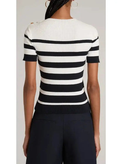 Stripe Jacquard Short-Sleeve Sweater - Sweaters & Knitwear