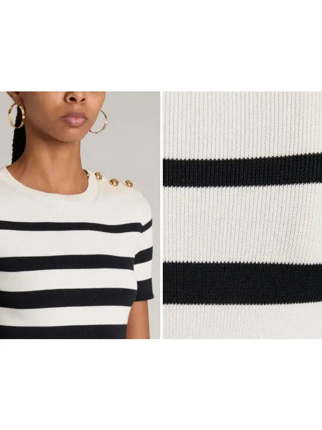 Stripe Jacquard Short-Sleeve Sweater - Sweaters & Knitwear