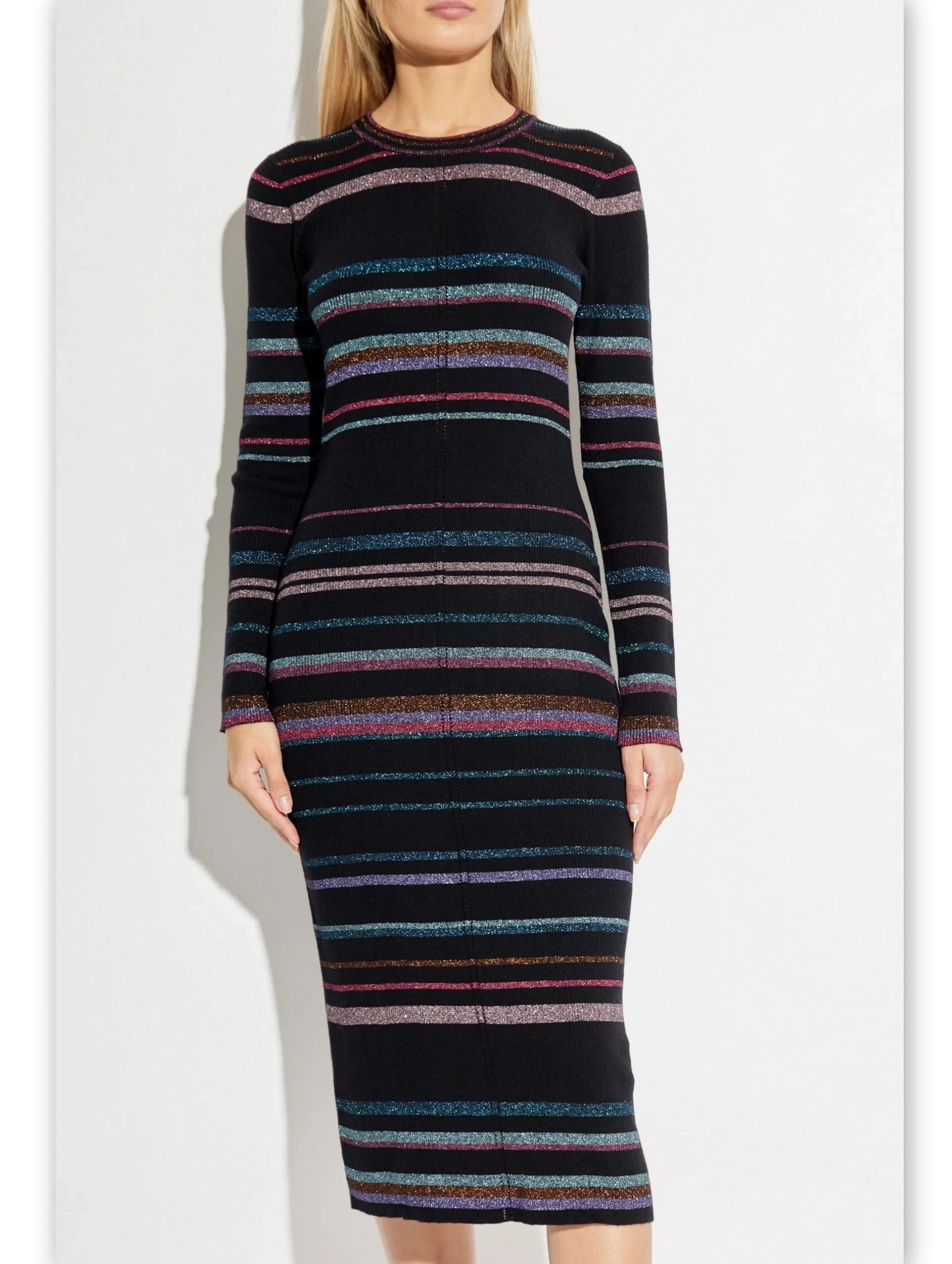 Stripe Metallic Knit Midi Dress - Dresses